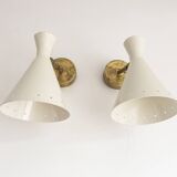 Set of three Italian wall lights in brass and lacquered iron, 1950s design