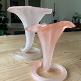 Set of 2 Murano glass soliflore vases with pink corolla