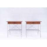 Pair of vintage Danish Scandinavian bedside tables teak & metal