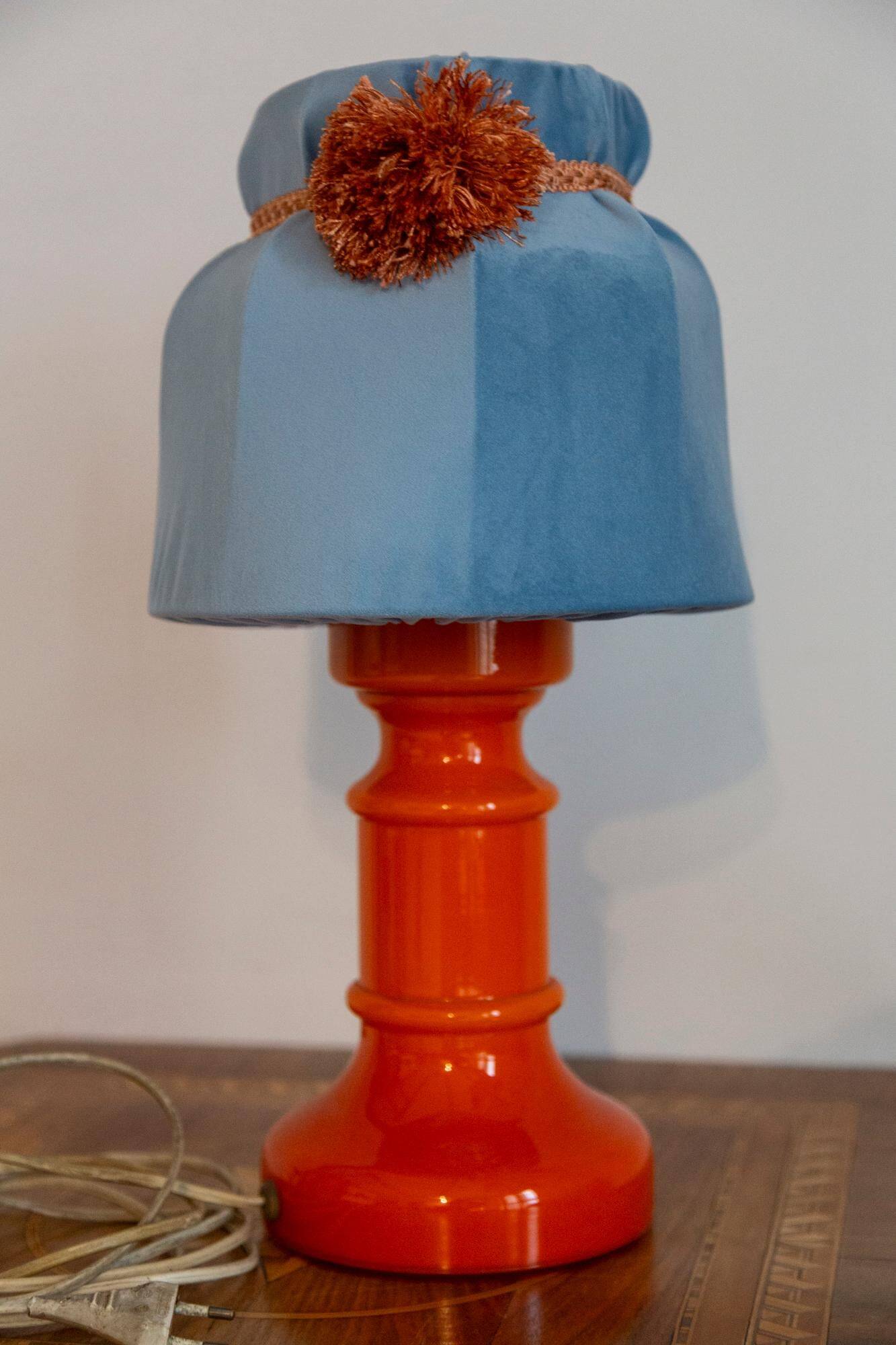 Orange and blue ceramic table lamp with velvet, Italy, 1960s