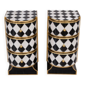 Paire de tables de chevet Art Déco en bois de hêtre noir et blanc