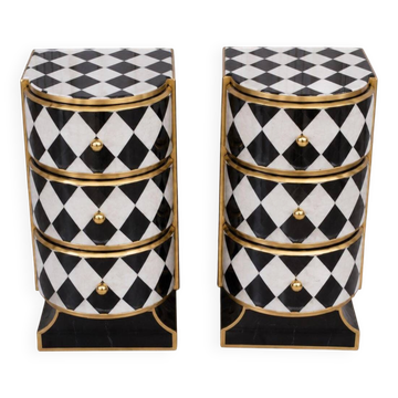 A pair of Art Deco bedside tables in black and white beech wood.