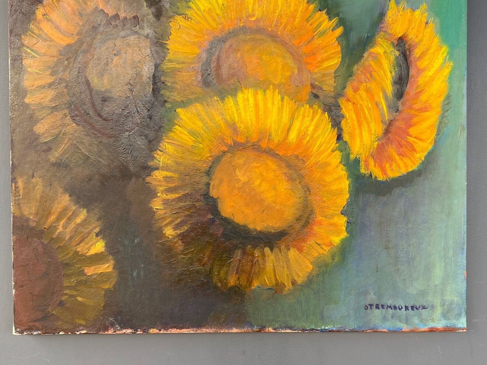 Oil on canvas by o tremoureux tournesols XXeme still life