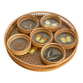 Rattan butterfly tray and coasters