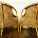 Pair of rattan skirt chairs - wicker
