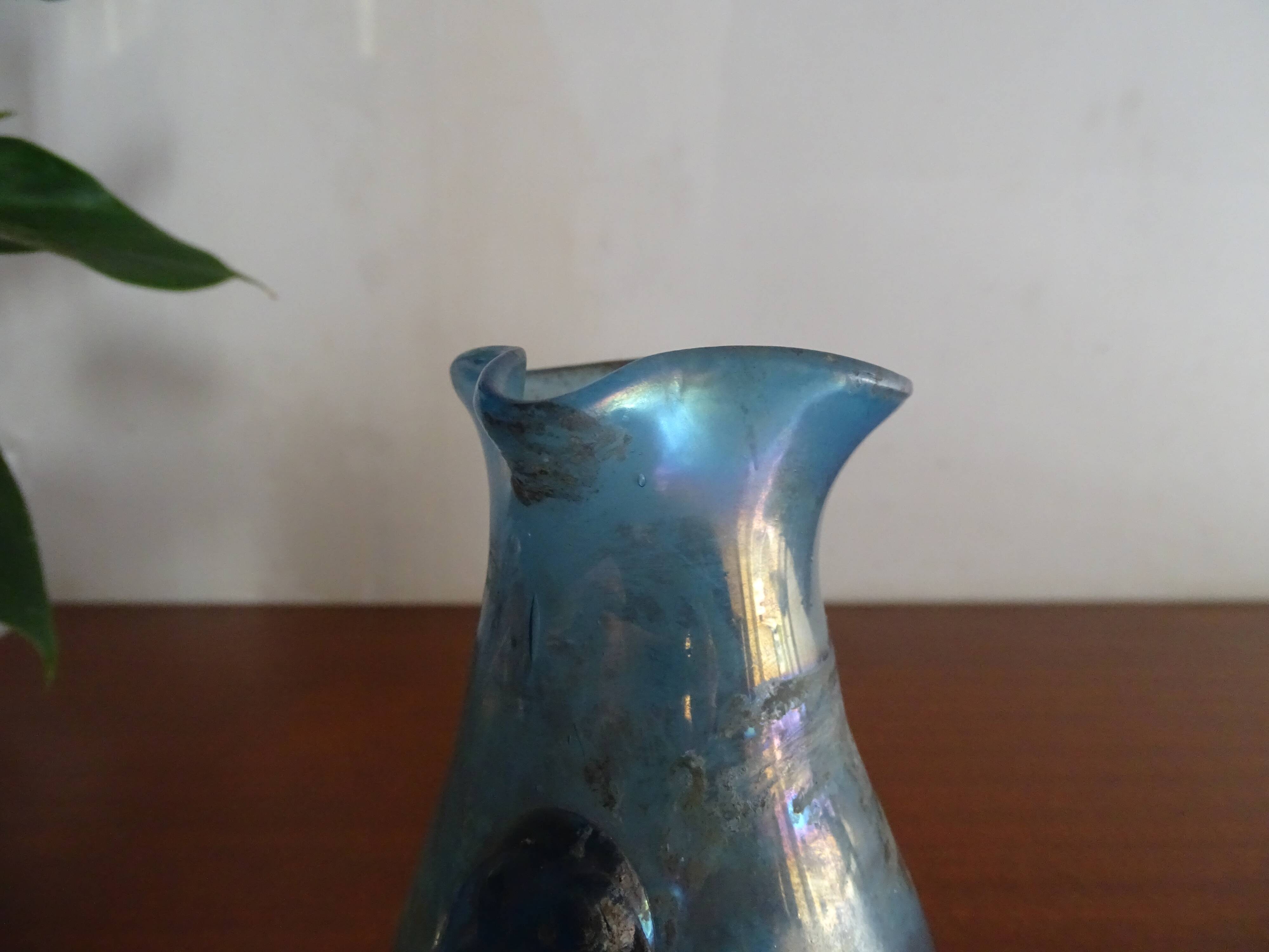Vase with handle and spout Scavo Seguso Vetri d'Arte iridescent glass Murano 1950