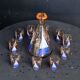 Service a liqueur, carafe en verre rose et 10 petits verres motif voilier