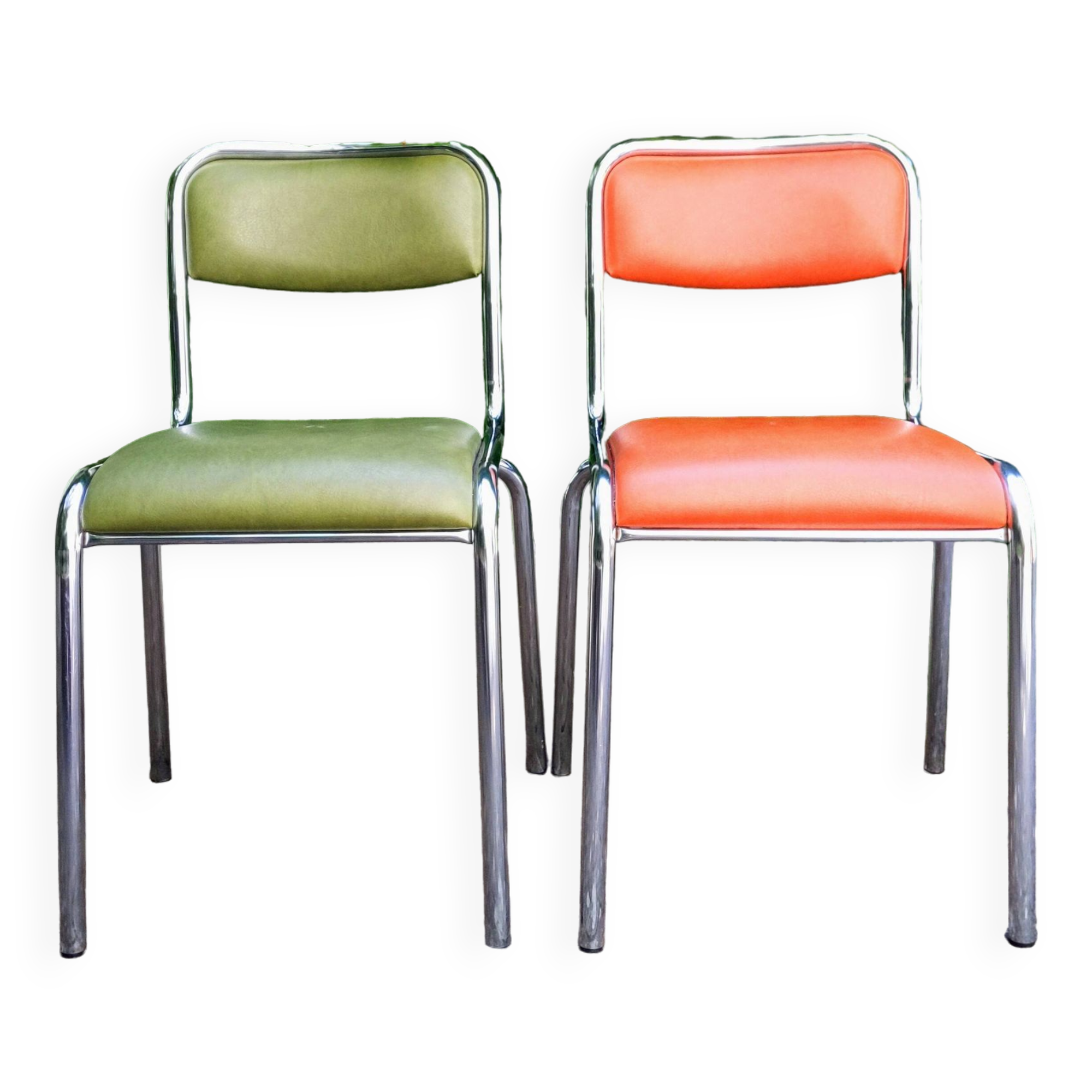 70s metal and imitation leather chairs