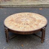 Vintage Roger Capron coffee table, ceramic and herbarium design, 105cm