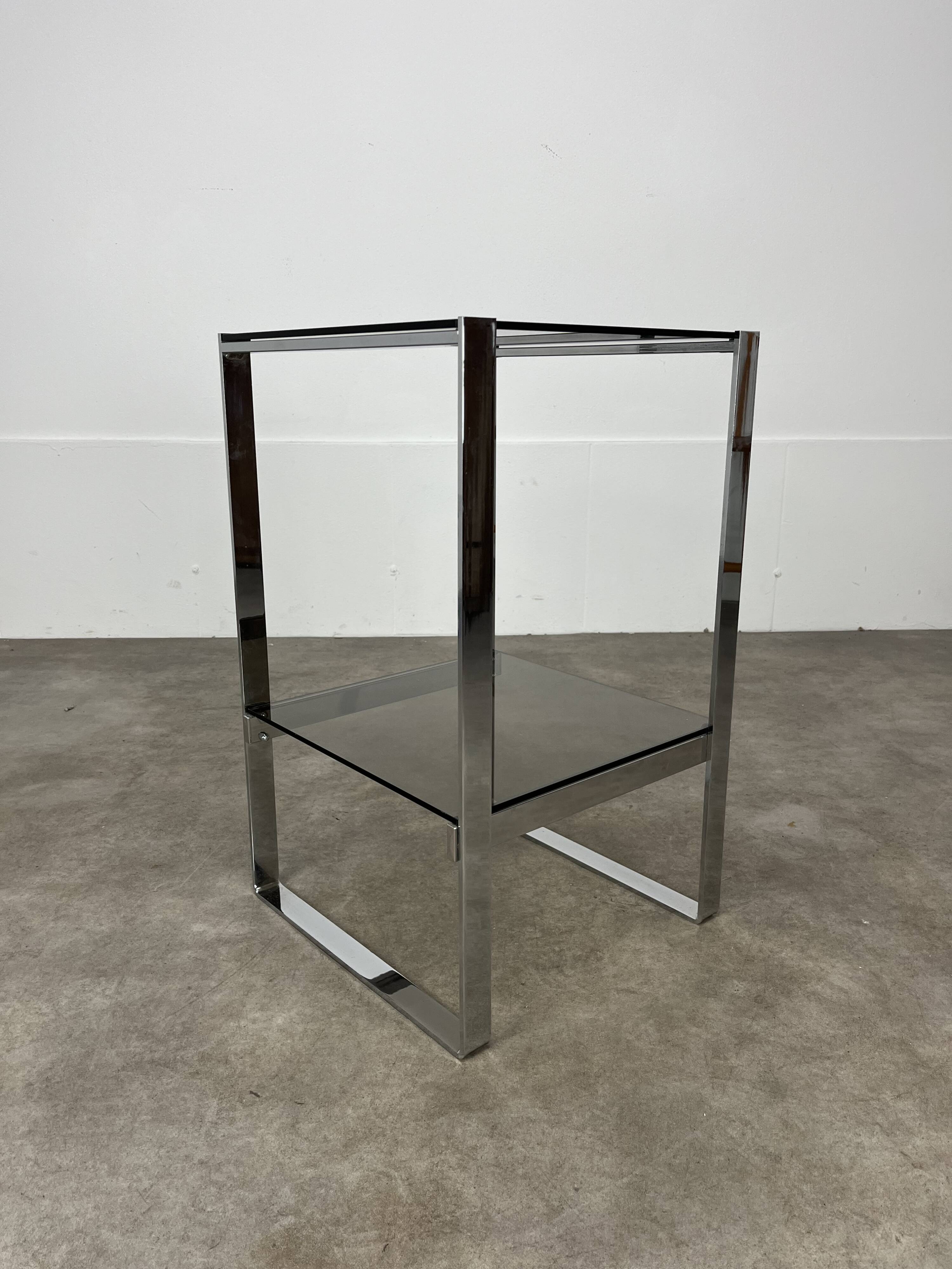 Chrome metal and smoked glass side table, 70s, side table