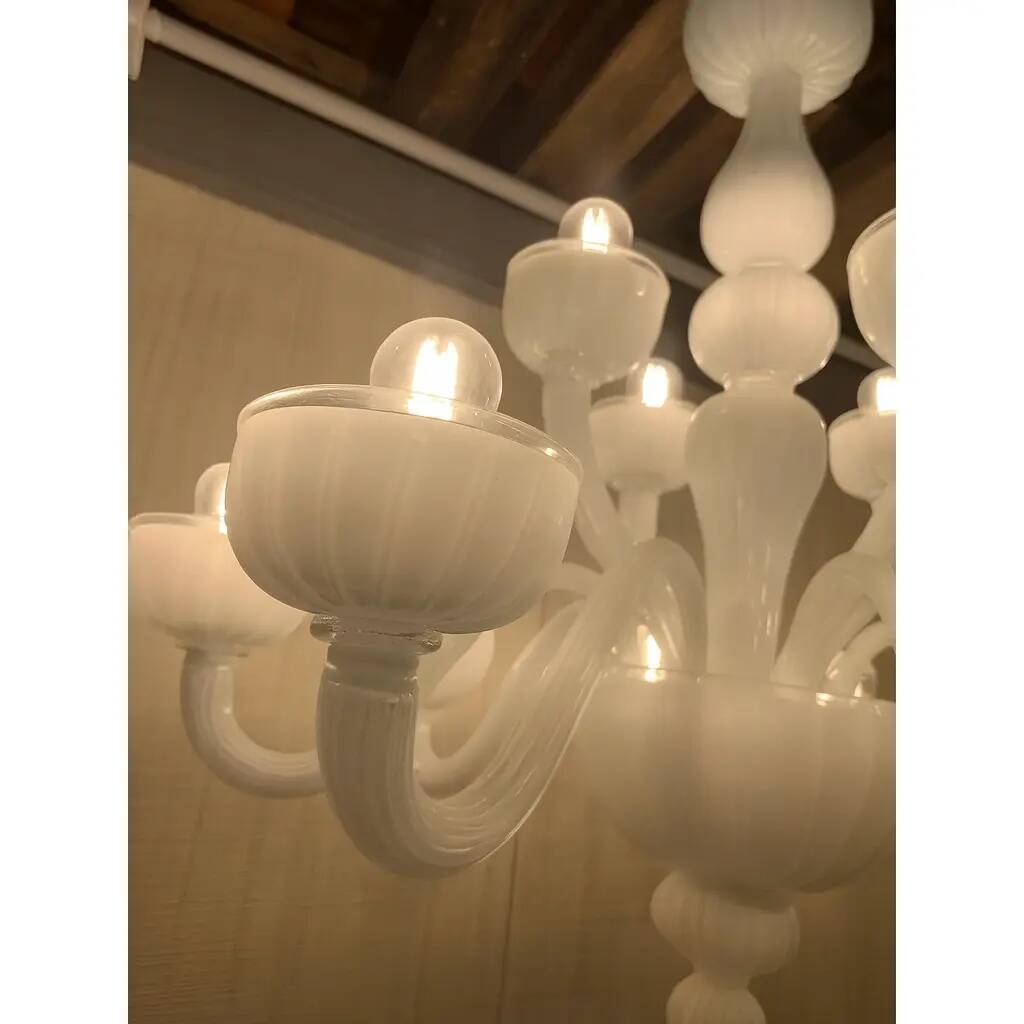 Italian Monumental Contemporary 18 Arms in White Murano Style Glass Chandelier
