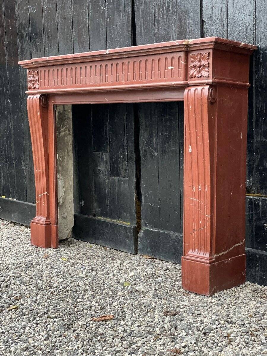 Louis XVI style fireplace in antique red marble, France, circa 1880