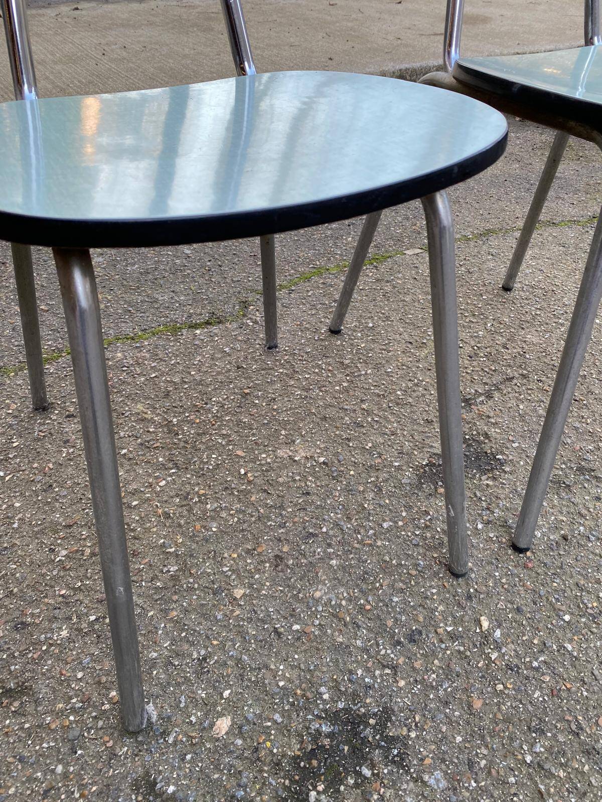 2 blue 1980s Roc La Samaritaine Formica chairs