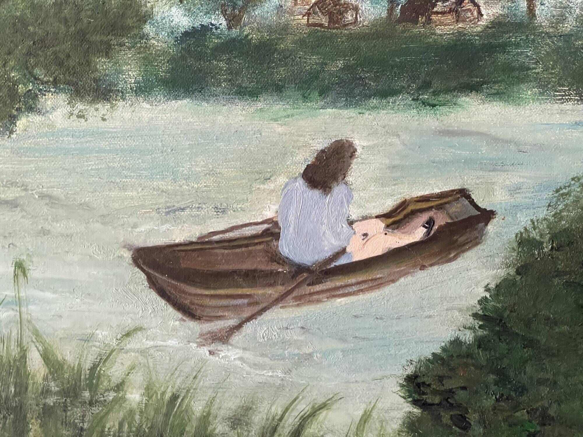 Old oil painting on canvas of a vintage landscape