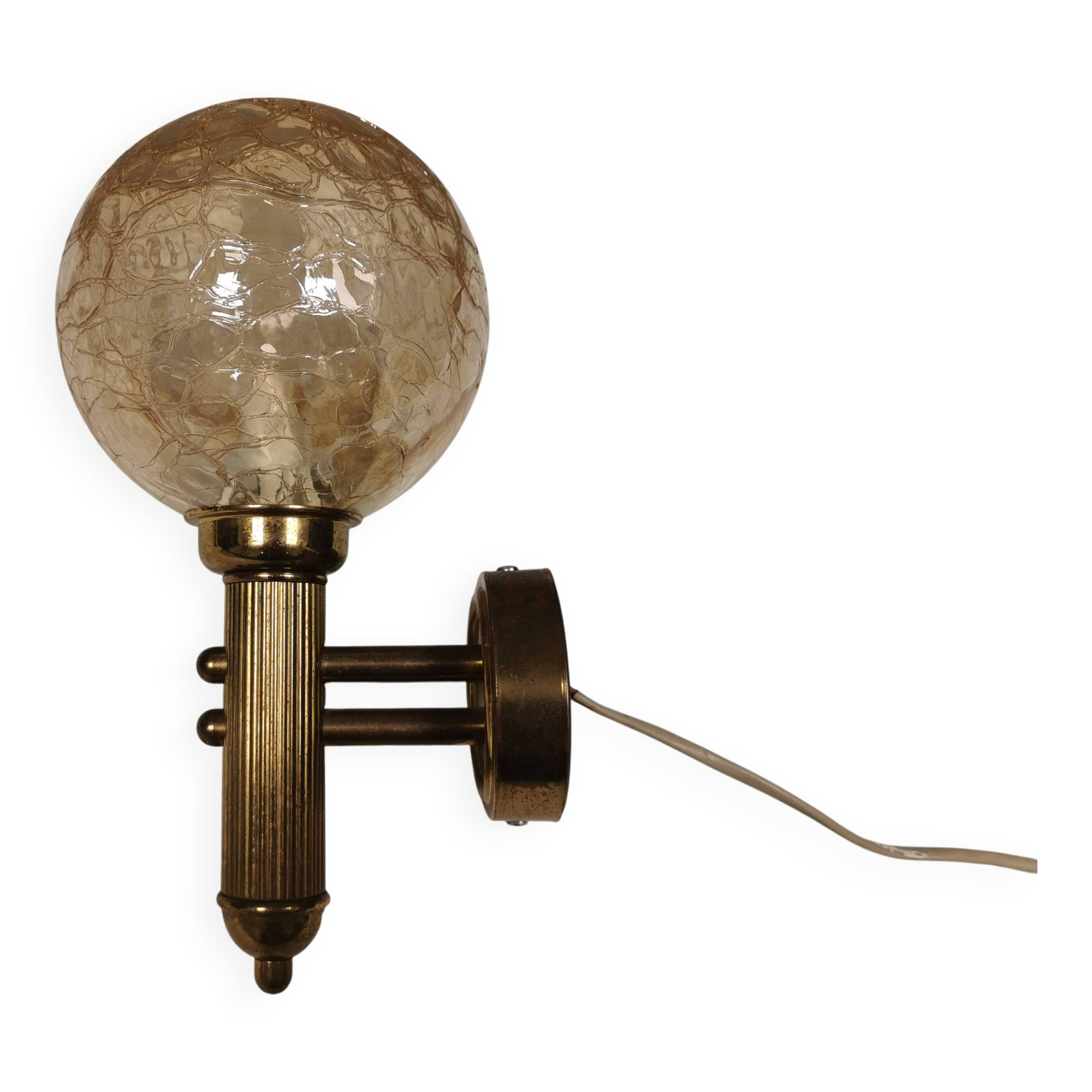 Older wall lamp in metal, brass and “cracked” glass.