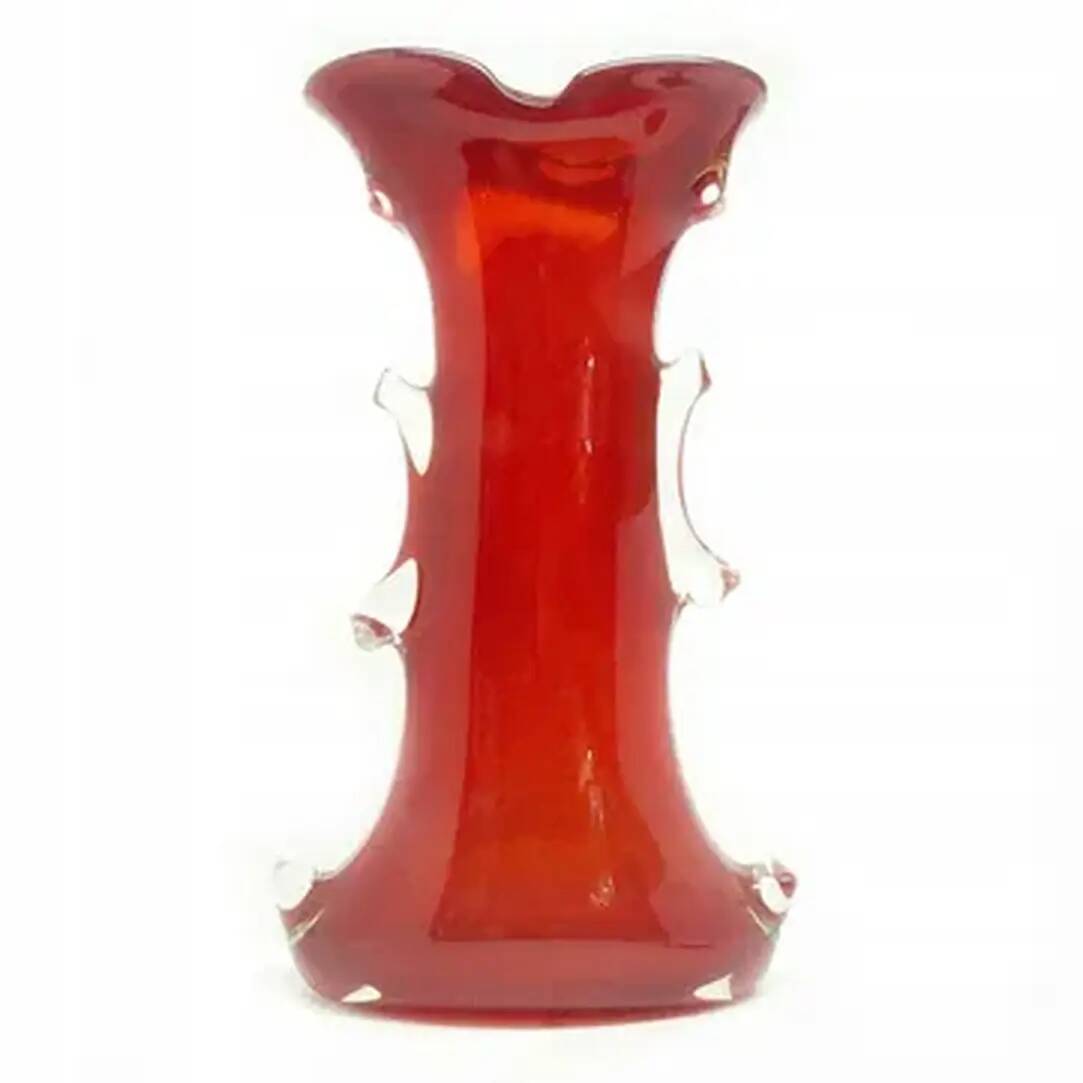 Shark fin vase, mid-century modern, red glass, Poland, 1970s