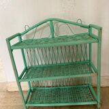 Green painted vintage rattan shelf