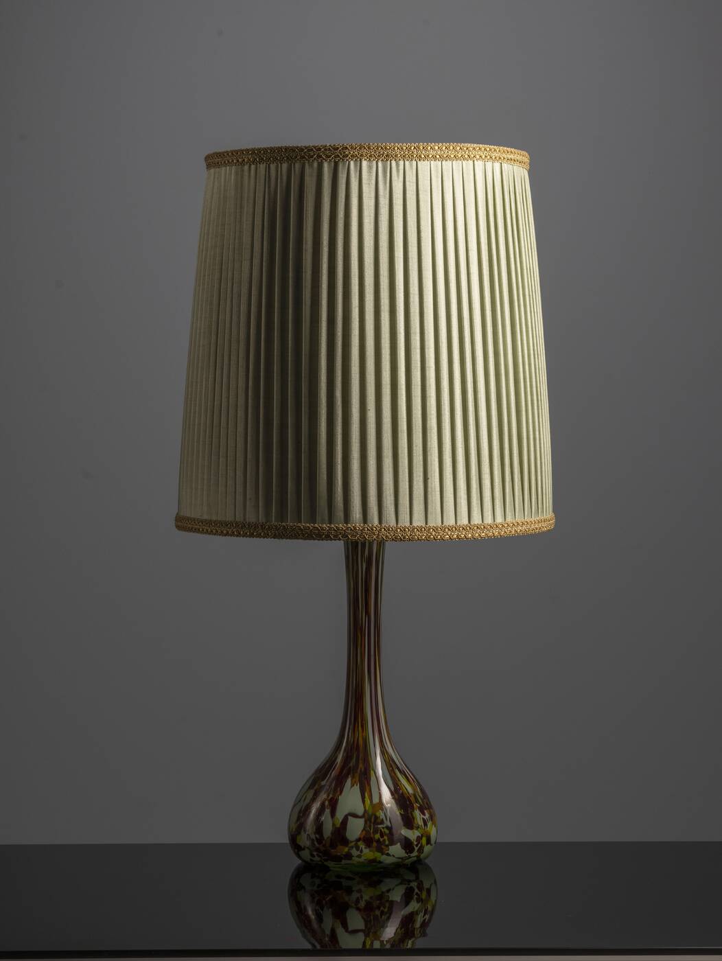 Glass Table Lamp with Textile Shade, 1960s–1970s