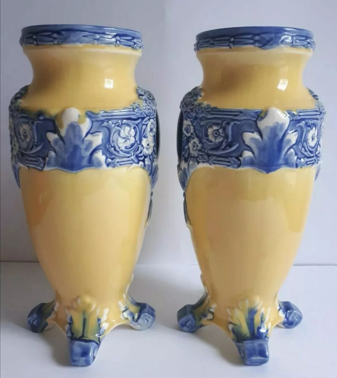 Pair of vases barbotine medallions