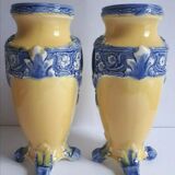Pair of vases barbotine medallions