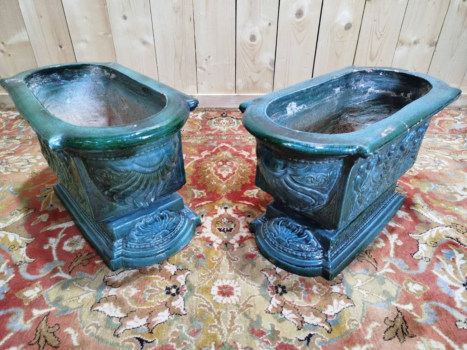 Pair of glazed terracotta planters