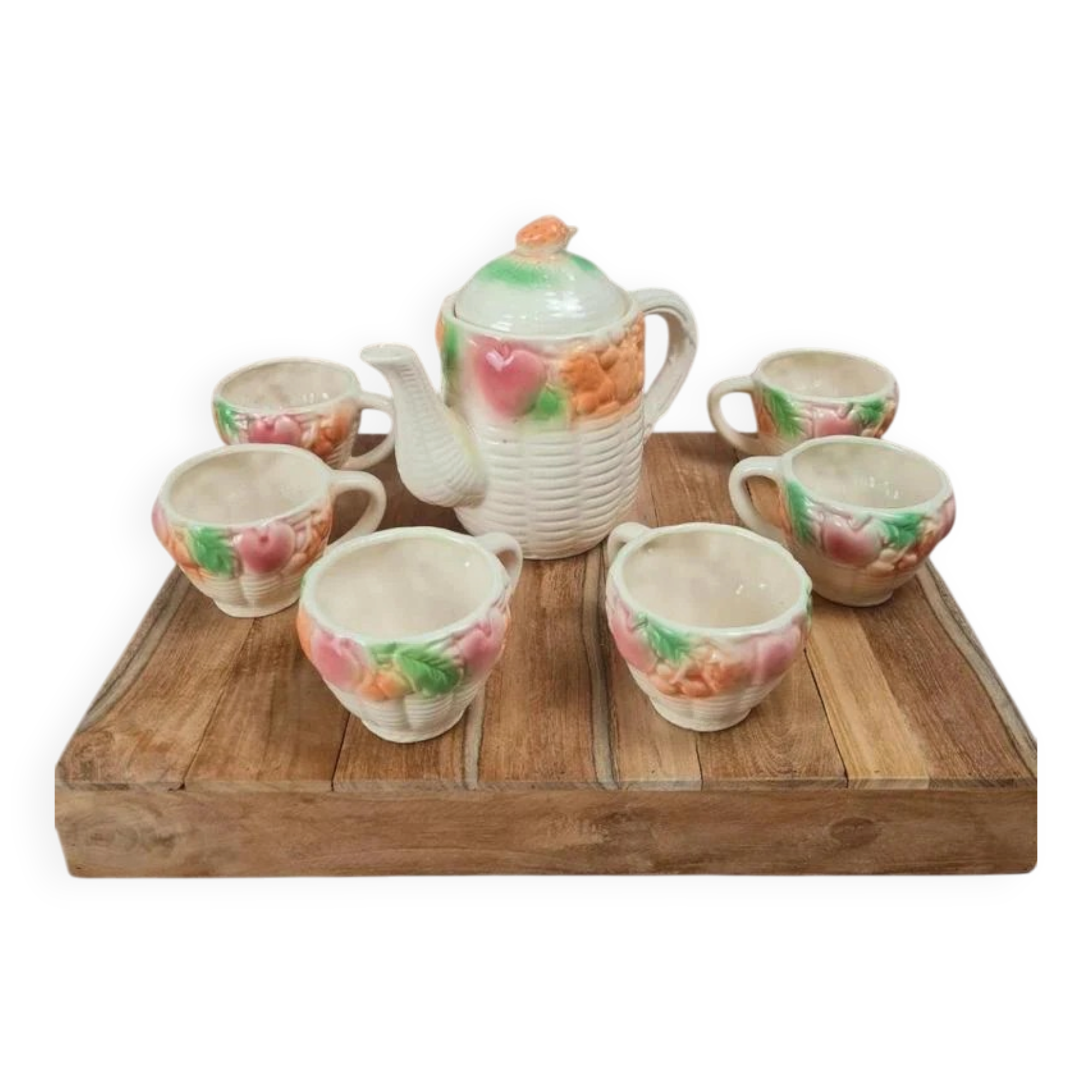 Adorable little vintage tea set in coloured earthenware.