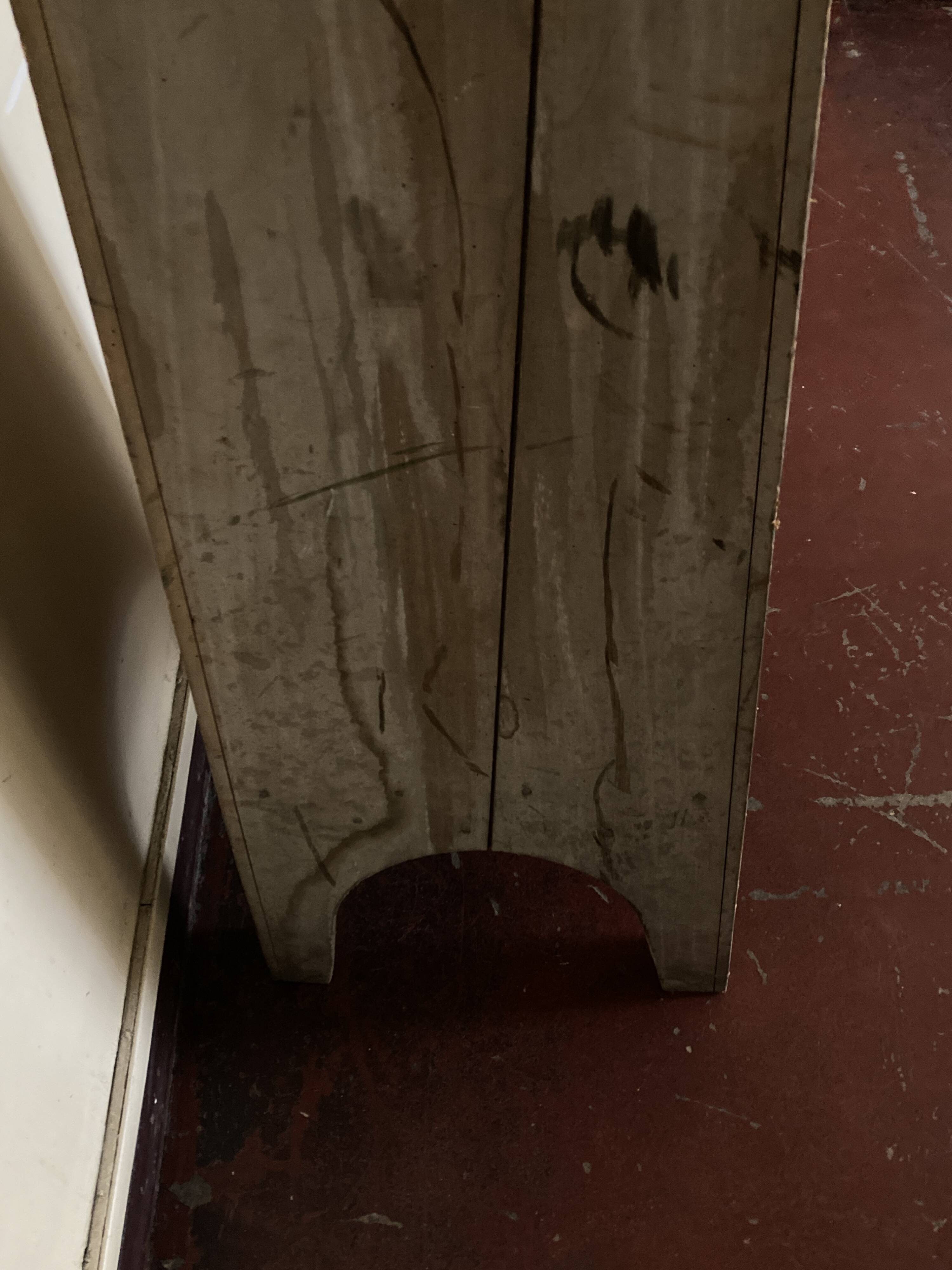 Old neo-classical workshop stool in washed wood h130cm