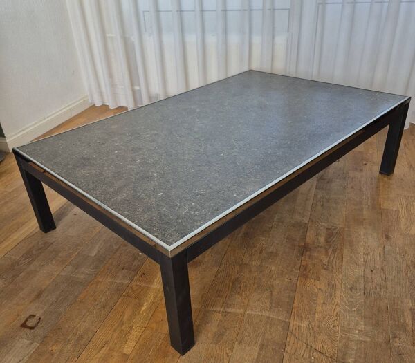 Table basse vintage en ardoise chromée 140 x 80 cm