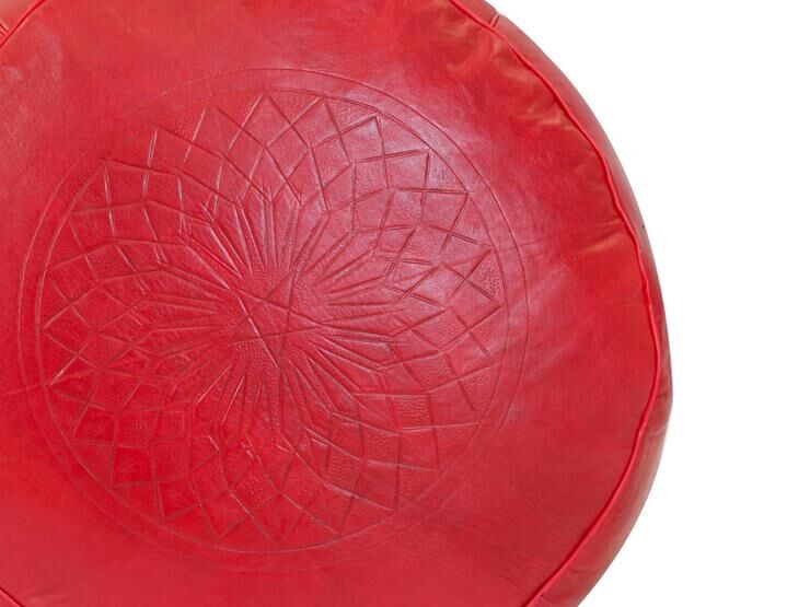 Handmade red leather Fes Ottoman 40 X 25 cm