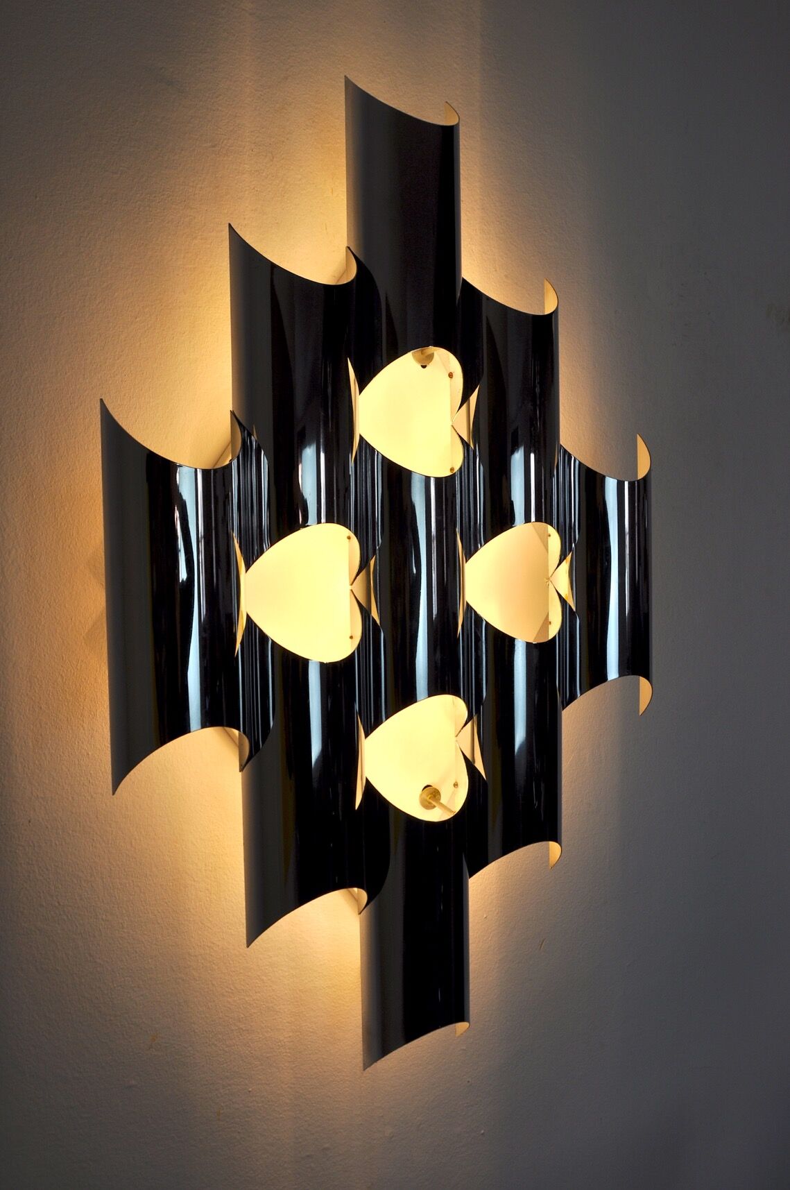 Space-age chrome wall lamp by RAAK, 8 lights, Germany, 1970