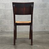 Suite of 6 chairs brutalist style straw and solid oak