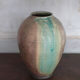 Glazed green ceramic vase signed AB, pottery, flower pot, vase.