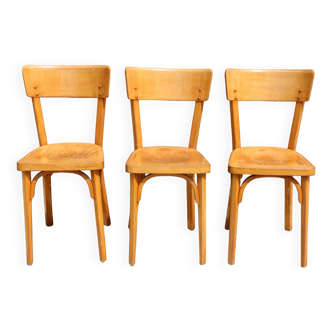 3 chaises Baumann dos large hêtre 1960