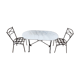 Table ovale en marbre carrare (fixée) et deux chaises en fonte
