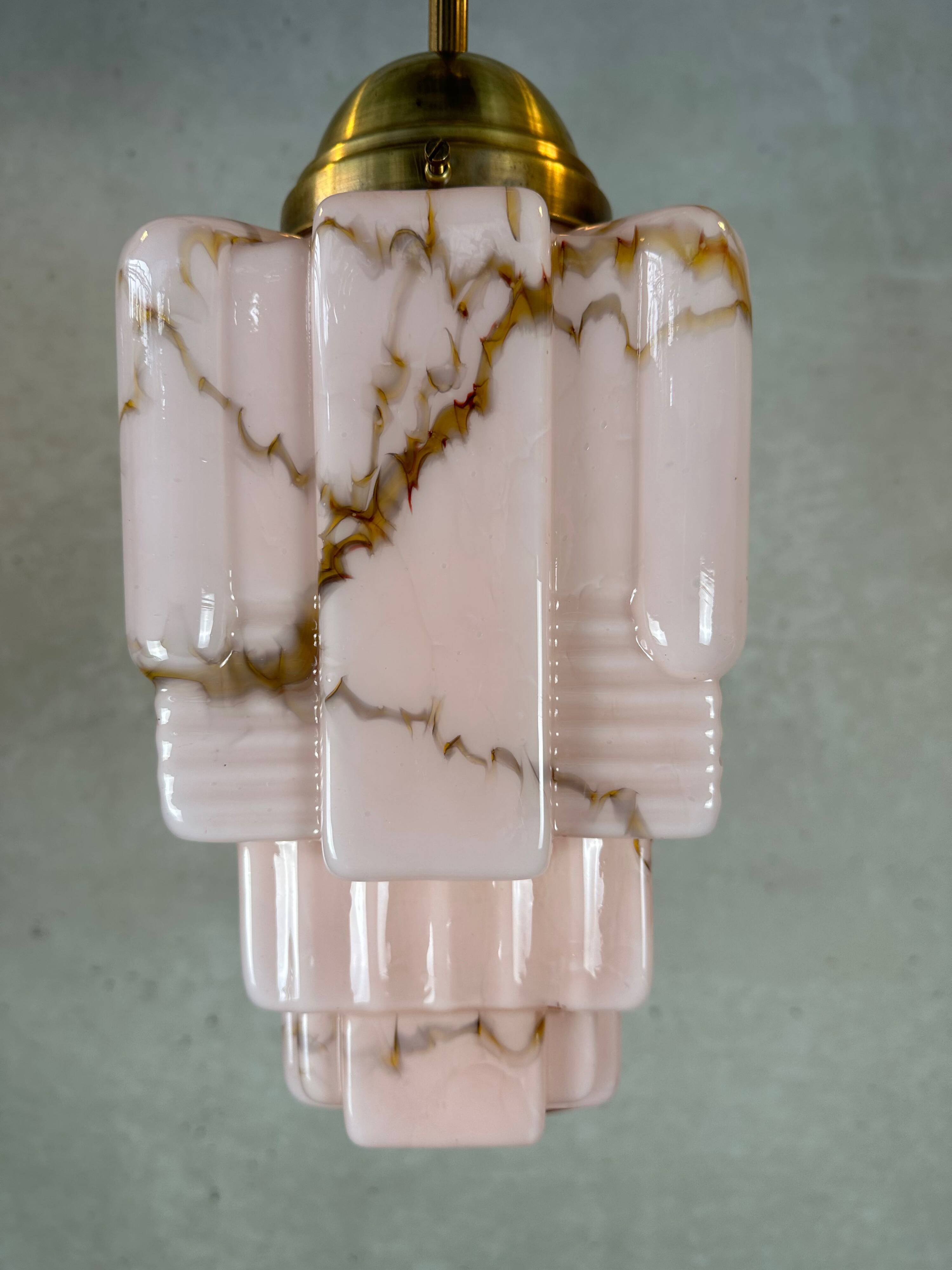 Art deco skyscraper – marbled pink opaline and brass