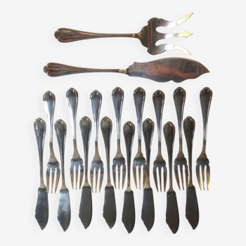 Serving cutlery and fish cutlery in silver metal 18 pieces