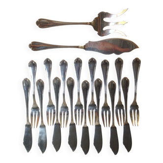 Serving cutlery and fish cutlery in silver metal 18 pieces