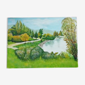 Huile sur toile lac en automne