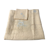 Nappe neuve lin brodé HS avec 8 serviettes