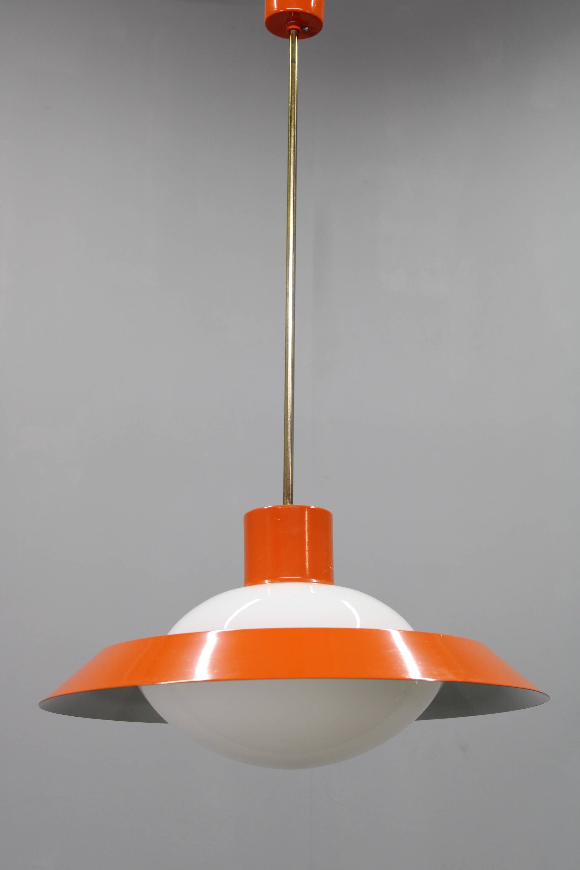 1970s Czechoslovak mid-century orange opaline glass pendant lamp