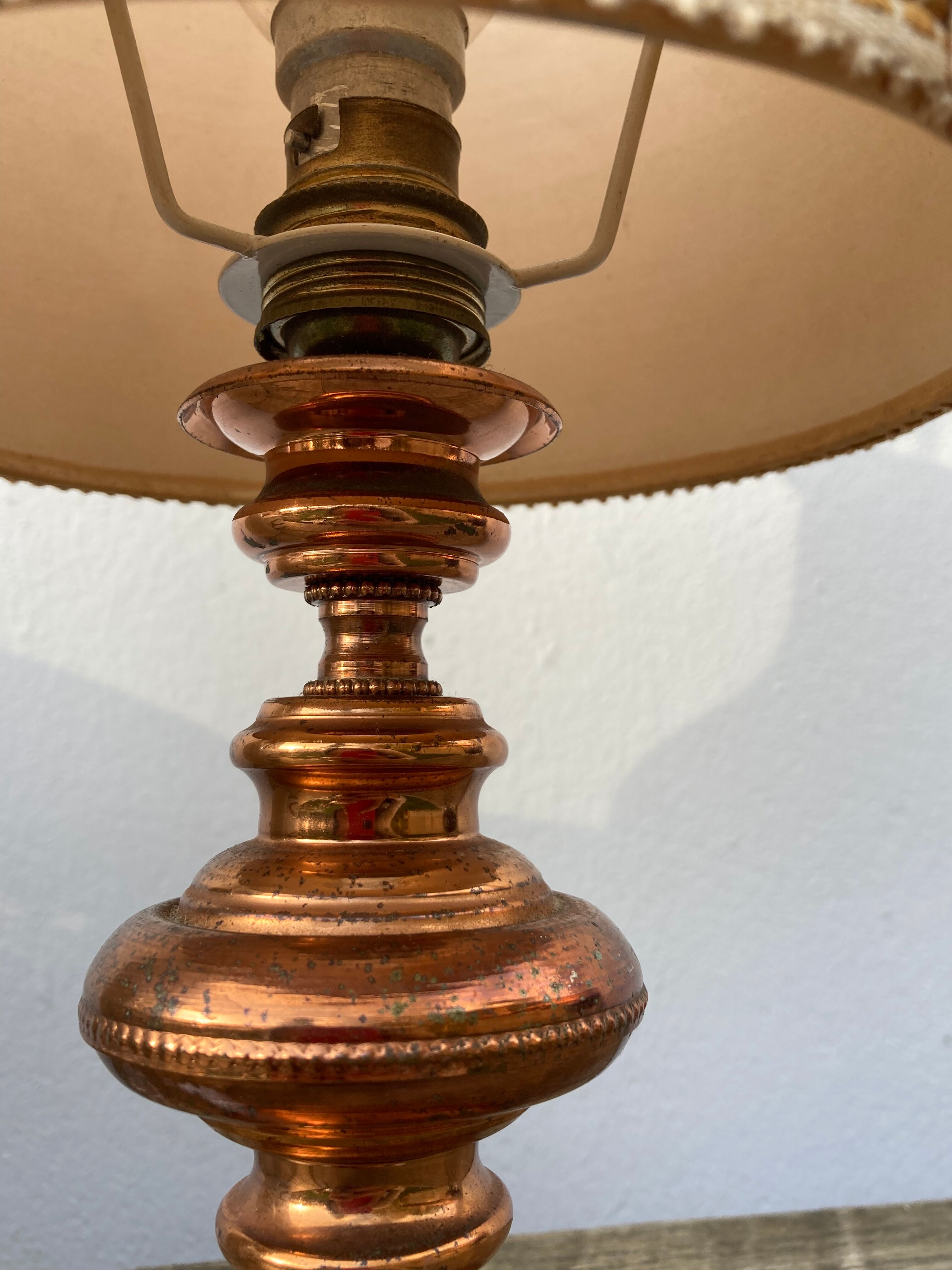Copper lamp and fabric lampshade from the 70s