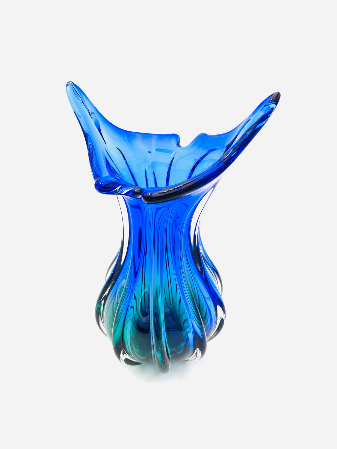 Large Murano Sommerso Vase 33cm - Cobalt Blue & Emerald - 2.8kg
