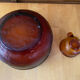 Salad bowl + 11 cups vereco frosted moulded amber glass 1970s vintage