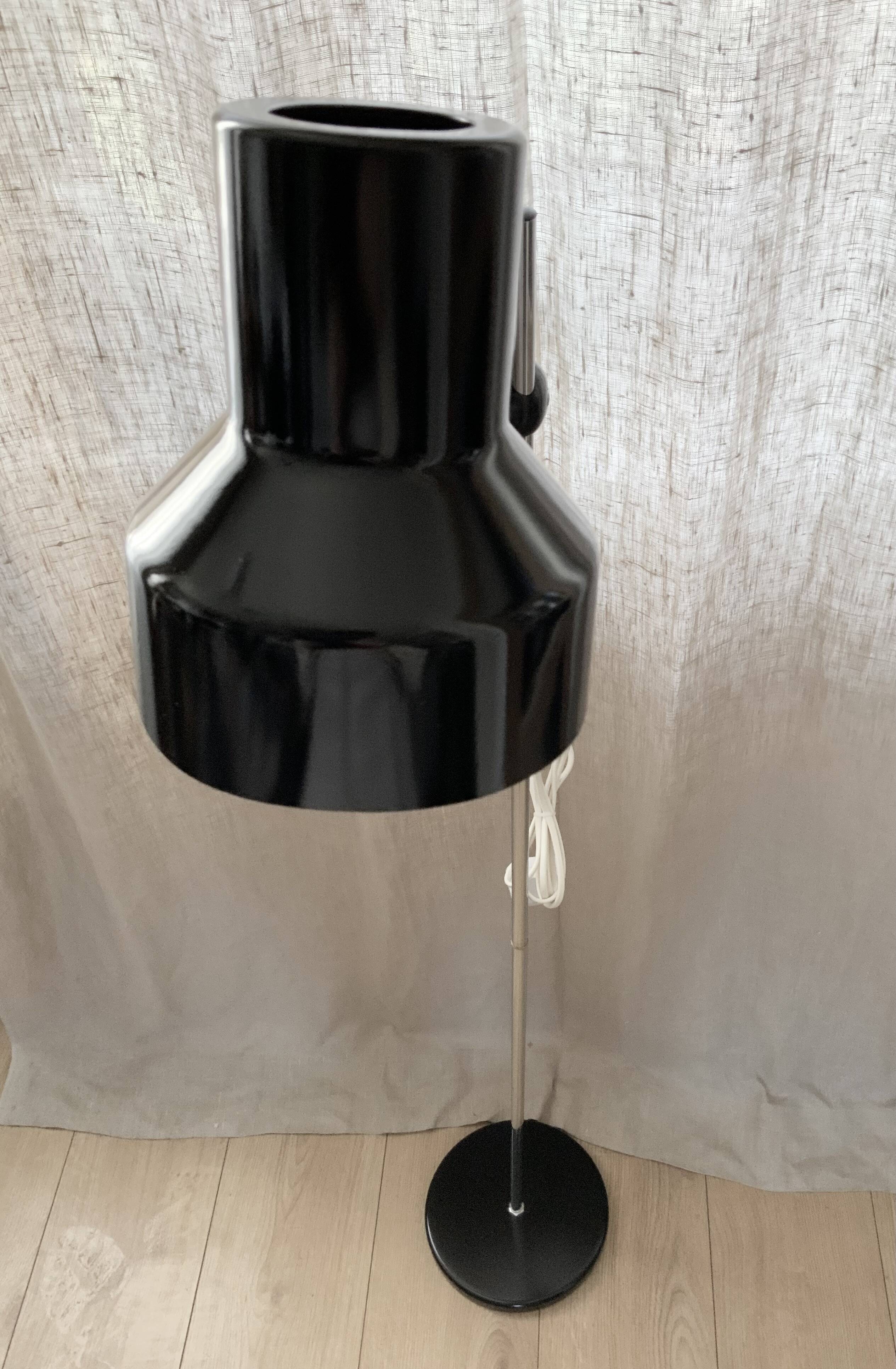 Lampadaire de lecture vintage rétro, noir, acier, Suède, années 1960