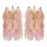 Set of Two Contemporary Pink “Poliedri” Murano Glass Gold 24k Wall Sconces