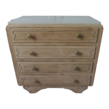 Vintage oak chest of drawers, a travertine plate laid for tray.