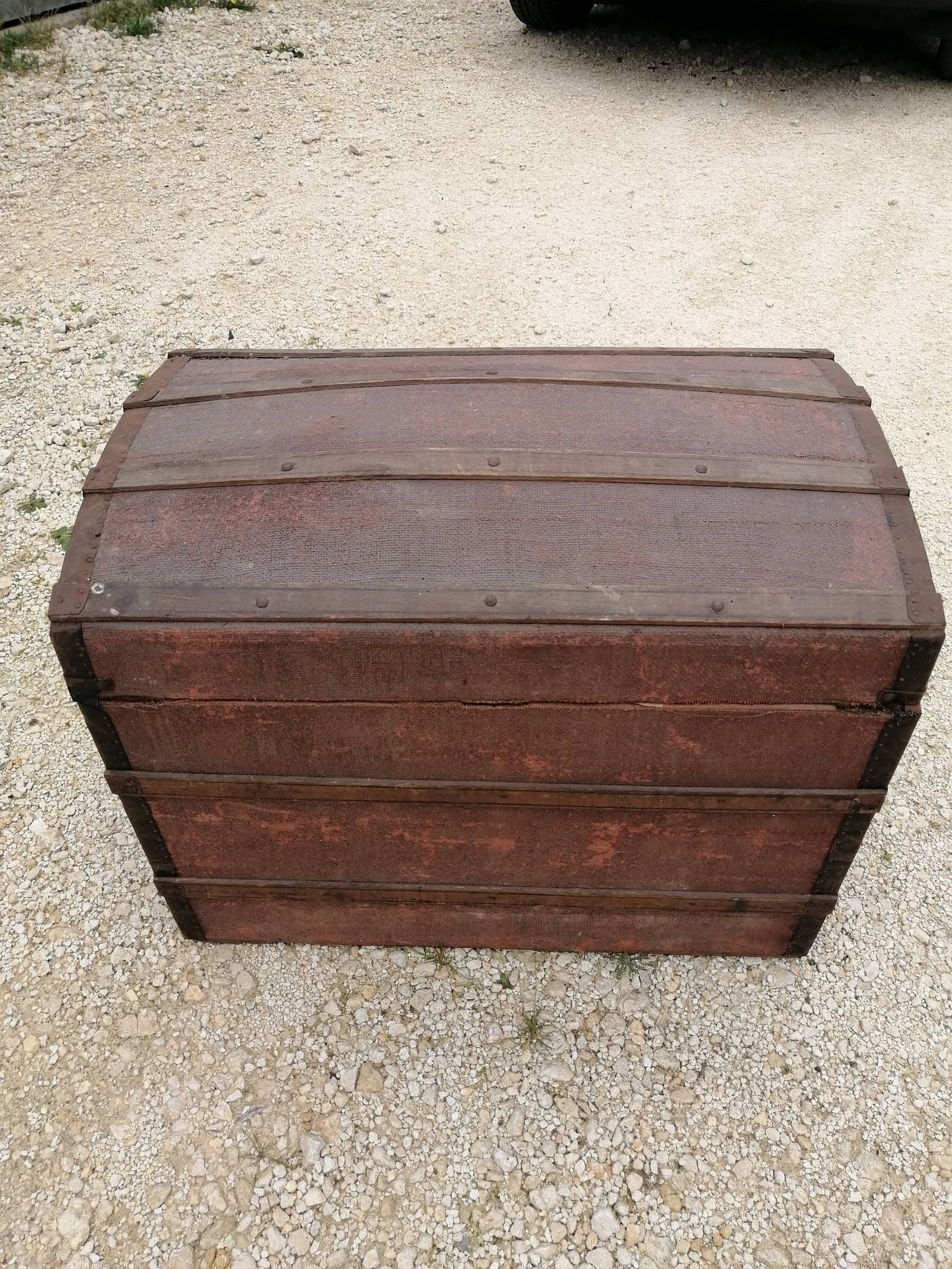 Old bombed travel trunk