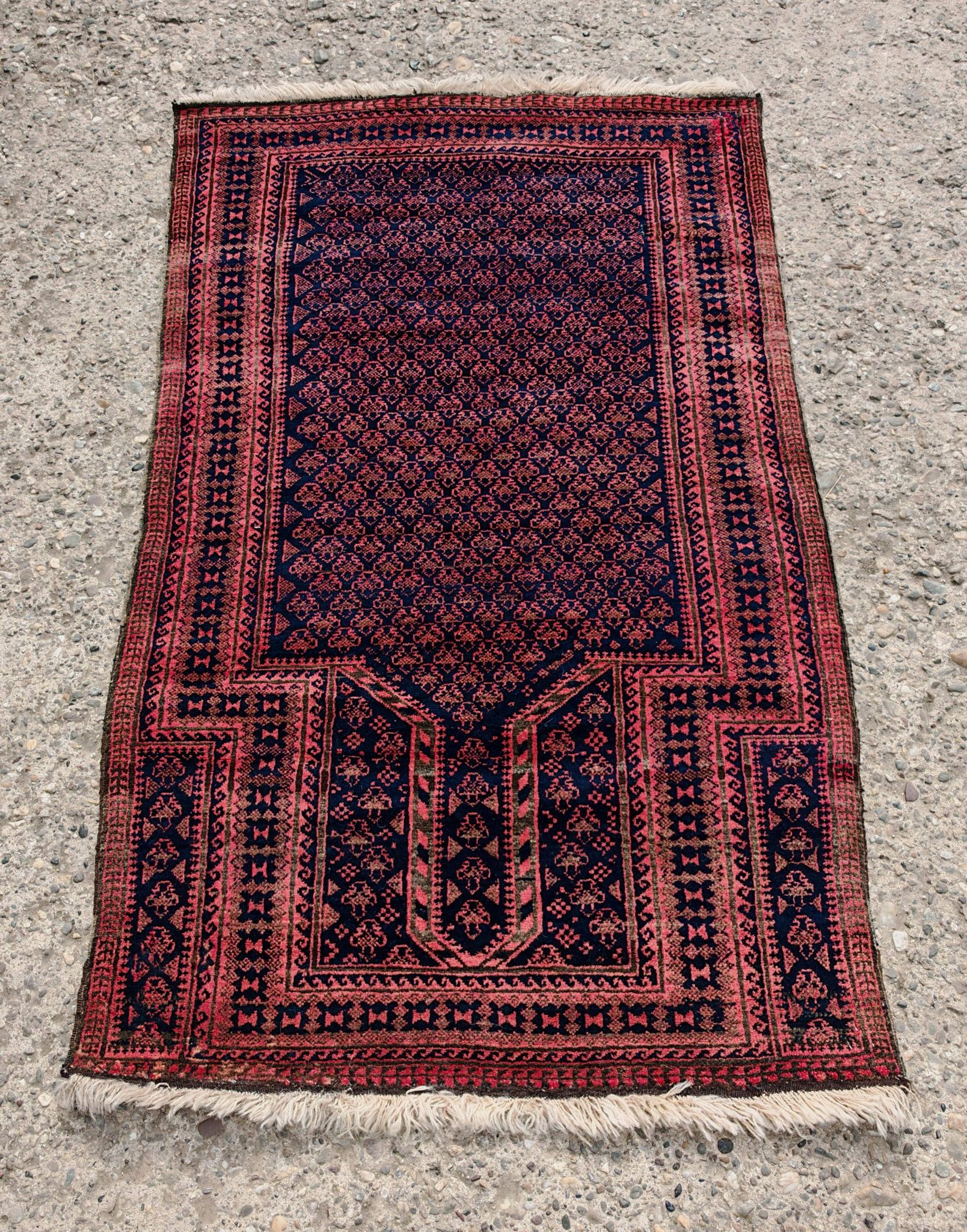 Vintage Persian Baluch prayer rug in wool from the 1950s.
