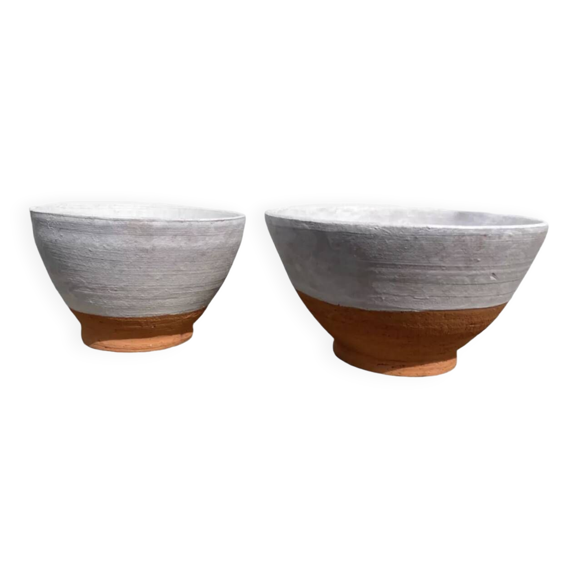 Duo of white ceramic pottery bowls wabi sabi