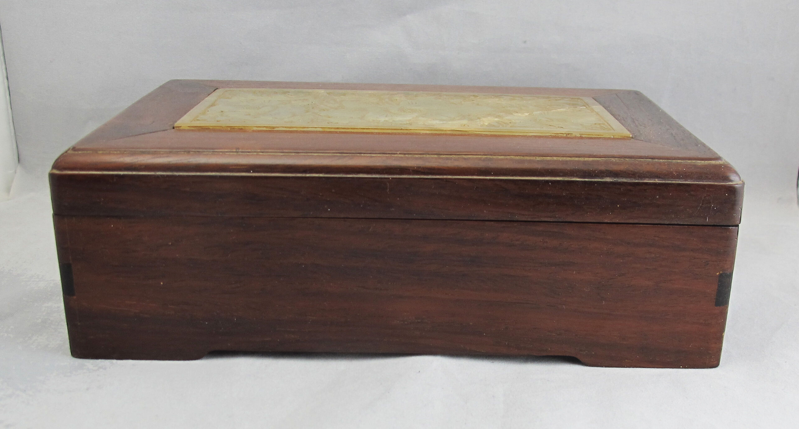 Chinese wooden box decorated with jade plates